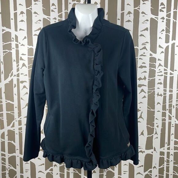 Matilda Jane Asymmetrical Snap Ruffled Trim French Terry Jacket sz S - Picture 1 of 8